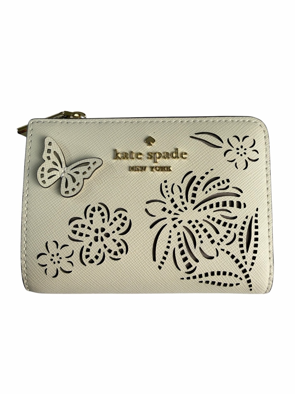 kate spade Cream Floral & Butterfly Cutout Zip Wallet